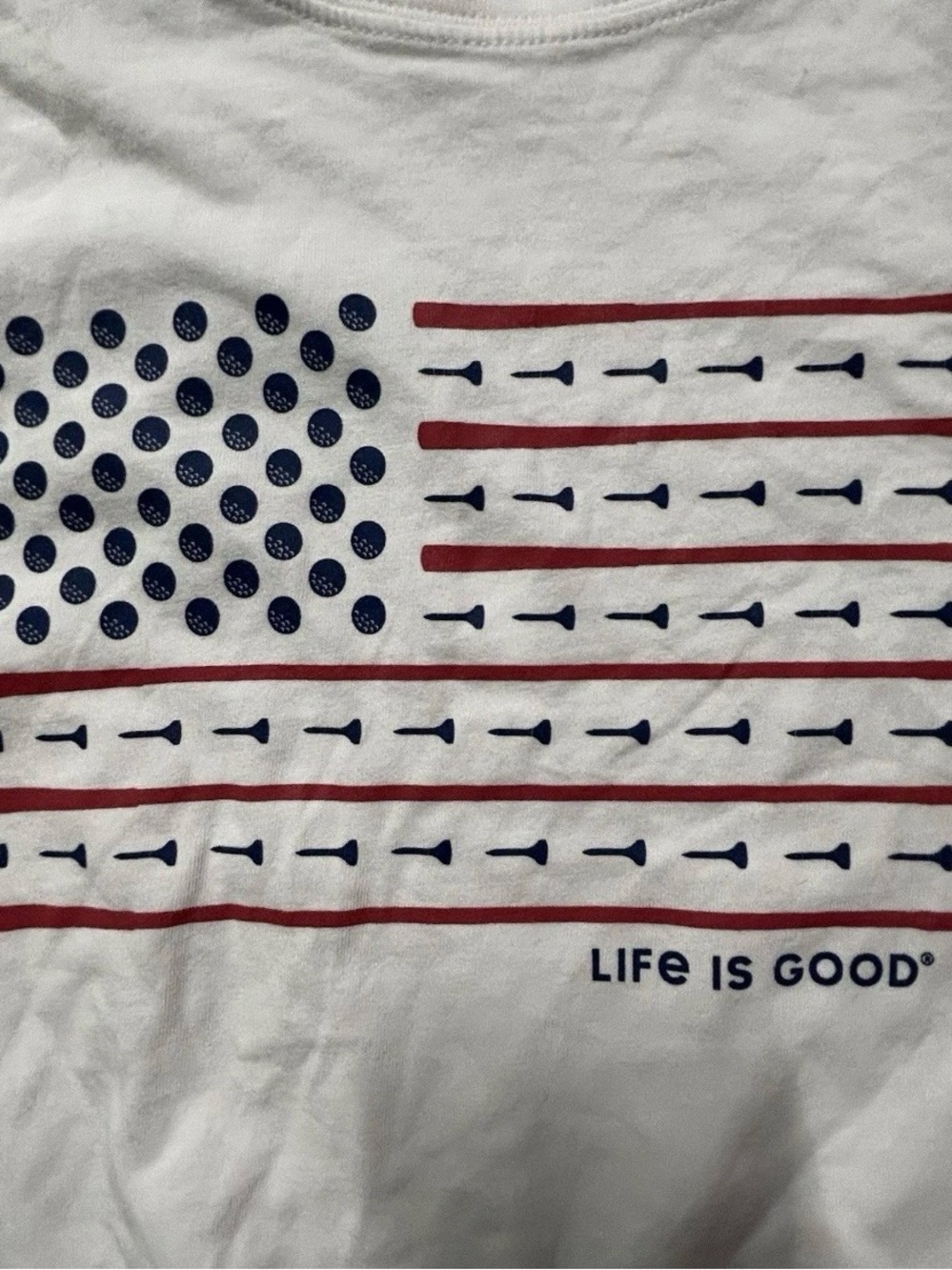Men’s Life Is Good White T Shirt American Flag Golf Detail Size Large - Picture 2 of 3